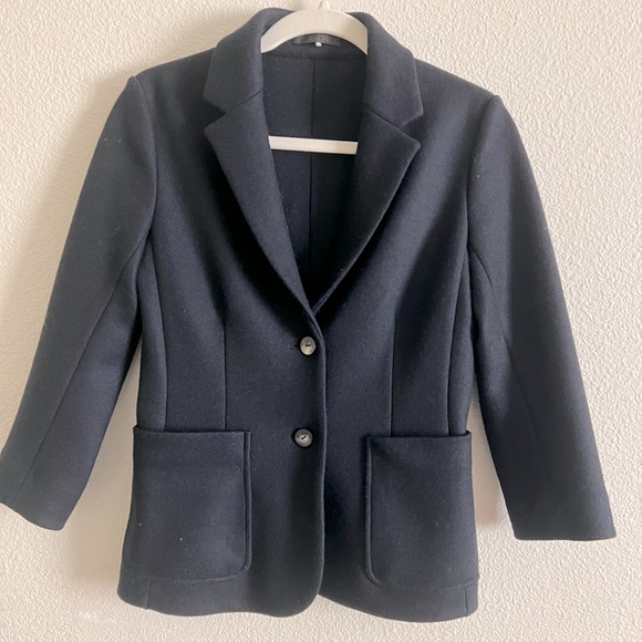 The Row Navy Blue Virgin Wool Blend Blazer w/ 3/4 Sleeves, Size 6 - Picture 2 of 8